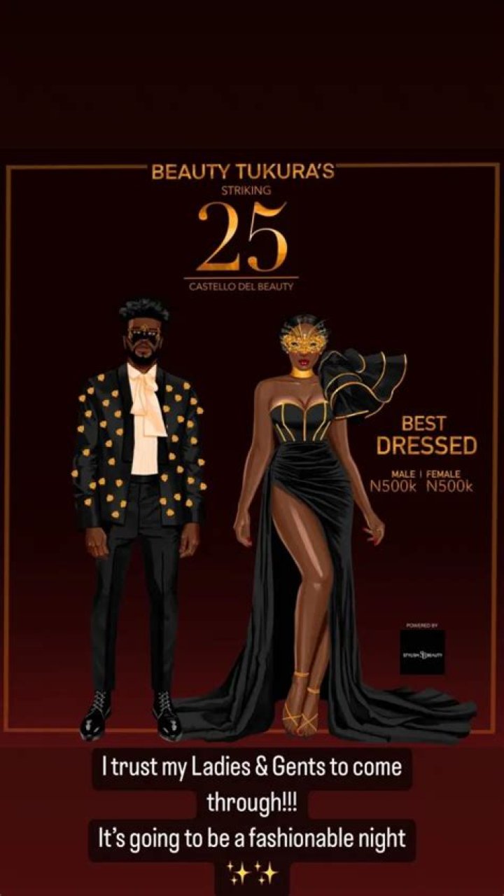 
BBNaija’s Beauty To Give N500k Each To Best Dressed Male And Female At Her Birthday Party 
